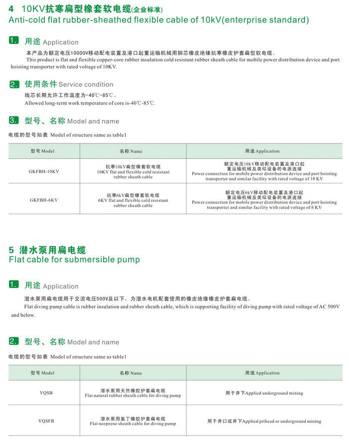 GKFB-6/10KV CEFBG YQSB低壓、控制、潛水泵及10kv抗寒、港口用扁型橡套軟電纜